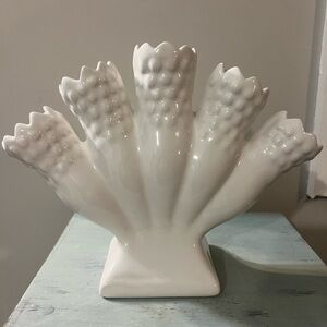 Vintage White Ceramic Fan Bud Vase